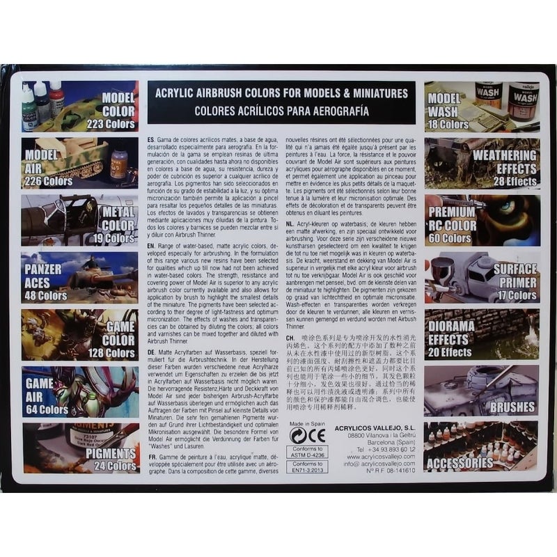 Vallejo Basic Colors: Acrylic 16 Airbrush Paint Set for Model & Hobby 71178, Black, 0.57 Fl Oz (Pack of 16) - Image 2